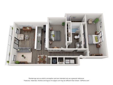 Floor plan for 2 beds, 2 baths, 1100 sqft
